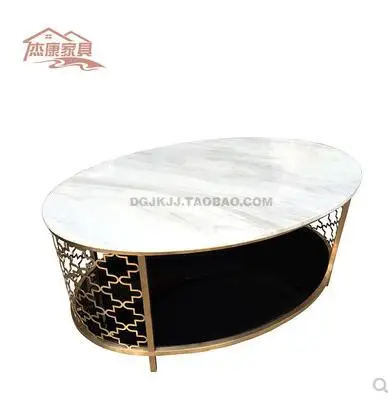 Marble oval double-layer coffee table European coffee table simple living room tea table stainless steel round coffee table