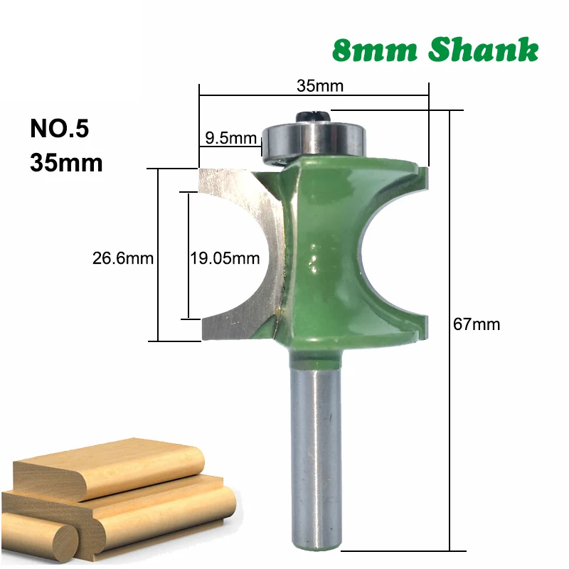 1PC 8MM Shank Milling Cutter Wood Carving Bullnose Half Round Bit Endmill Router Bits Wood 2 Flute Bearing Woodworking Tools