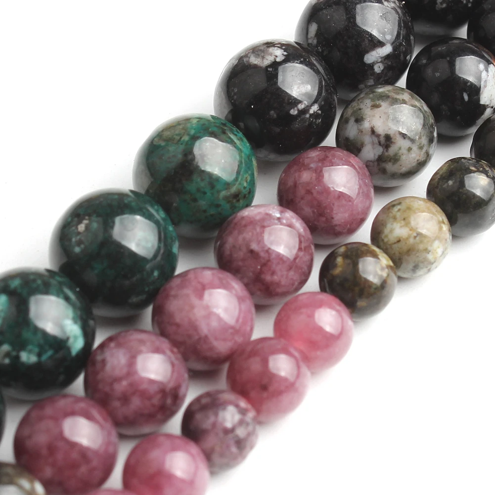 Natural Tourmaline Stone Beads Smooth Round Loose Beads For Jewelry Making DIY Bracelet Necklace Pick Size 6/8/10mm 15 Inches