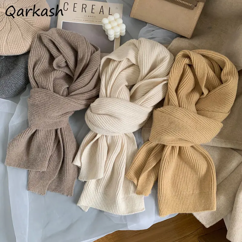 Scarves Women Knitted Thicker Winter Couple Ins All-match Harajuku Student New Arrival Warm Minimalist Pure Color Unisex Female