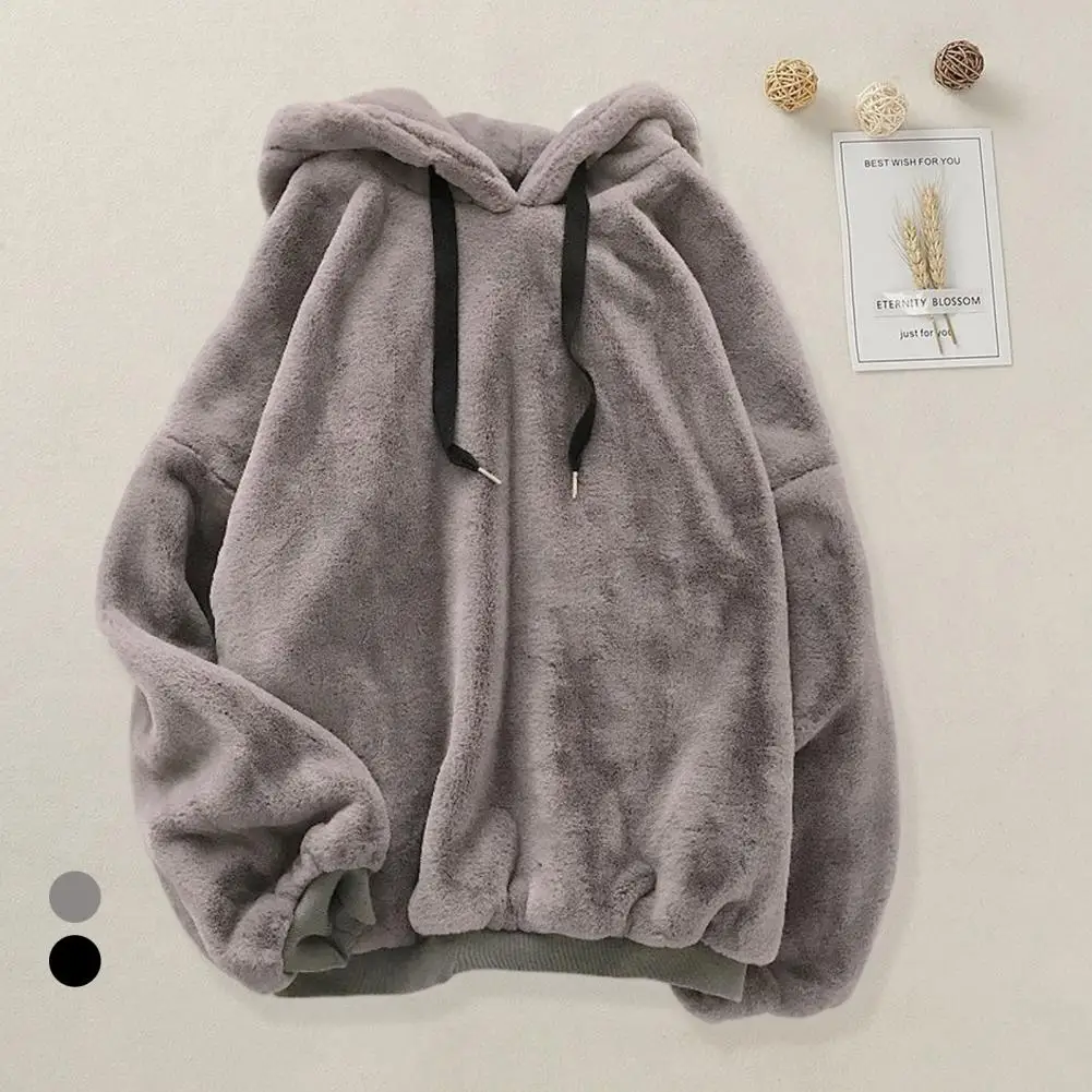 80% HOT SALES！！！Women Autumn Winter Solid Color Hooded Sweatshirt Plush Thick Pullover Hoodie