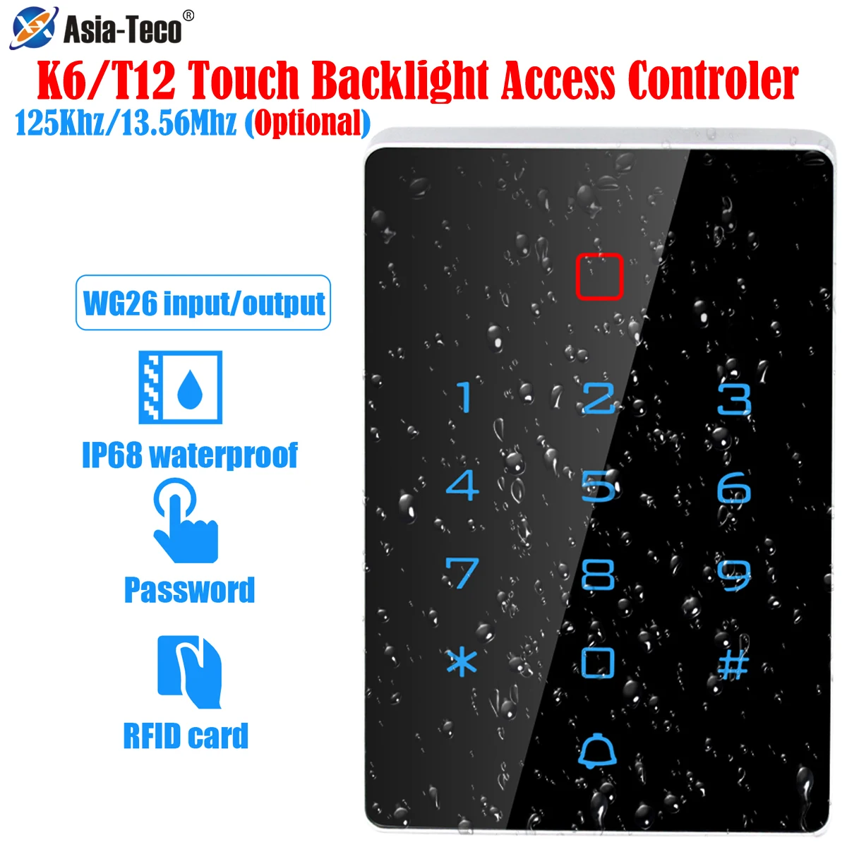 

125Khz RFID 13.56MHz Backlight Touch Access Control keypad IP68 Waterproof Standalone Access Controller Wiegand Reader 2000 User