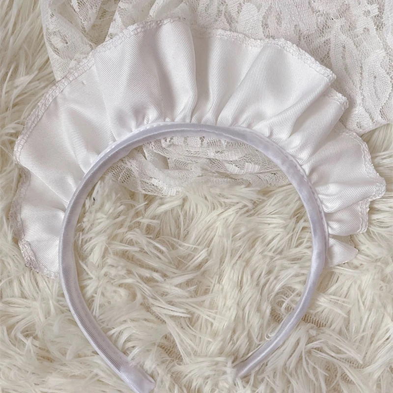 หญิงกว้าง Ruffles Headwear สีขาว Maid Headband Novelty Sweet Lolita HeadpieceCartoon อะนิเมะ Cosplay ผมเครื่องประดับ DXAA