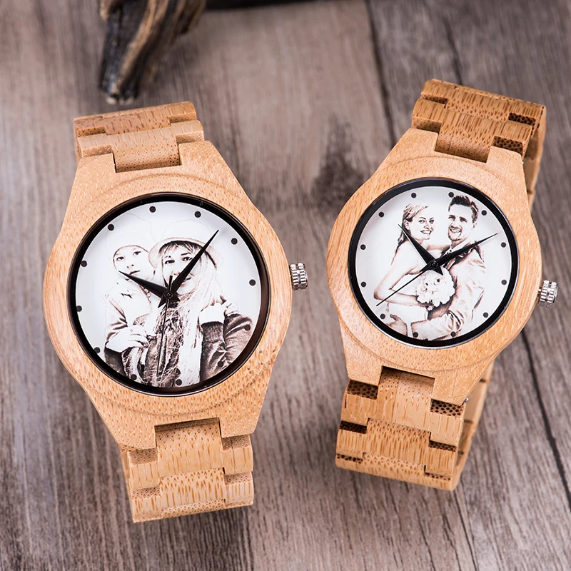 BOBO BIRD Lovers Watches Man Wooden Print Customize Photo Timepieces relogio masculino Handmade Women Luxury  Quartz Wristwatch