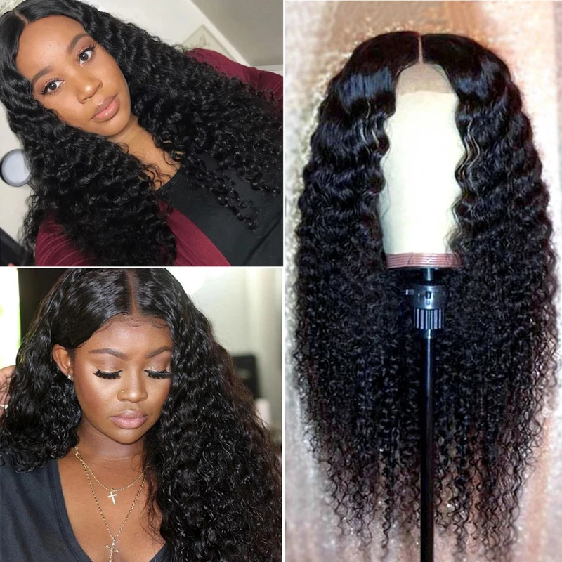 Perruque Lace Frontal Wig frisée naturelle, cheveux humains, 30 pouces, 4x4, 13x4, 150 de densité, pour femmes africaines