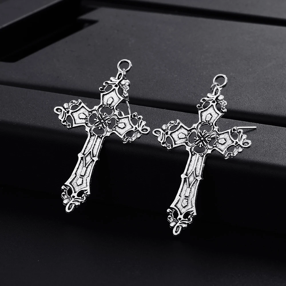 Trendy Vintage Cross Shape Dangle  Antique Silver Plated Earrings for Women Girl Retro Drop Earrings Cute Earring Jewelry Bijoux