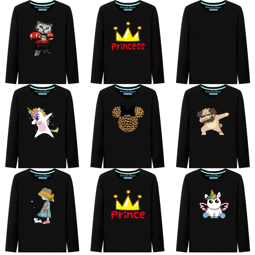 

Children Spring Autumn Long Sleeve Unicorn Tshirt Space Game Tees For Baby Boys Kids Casual Cartoon Cotton Tops Girls T-shirt