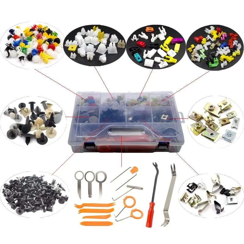 550Pcs Mixed With Trim Panel Tool Car Body Bumper Door Lock Rod U Type Dashboard Gasket Metal Clip Push Fastener Rivet Kit