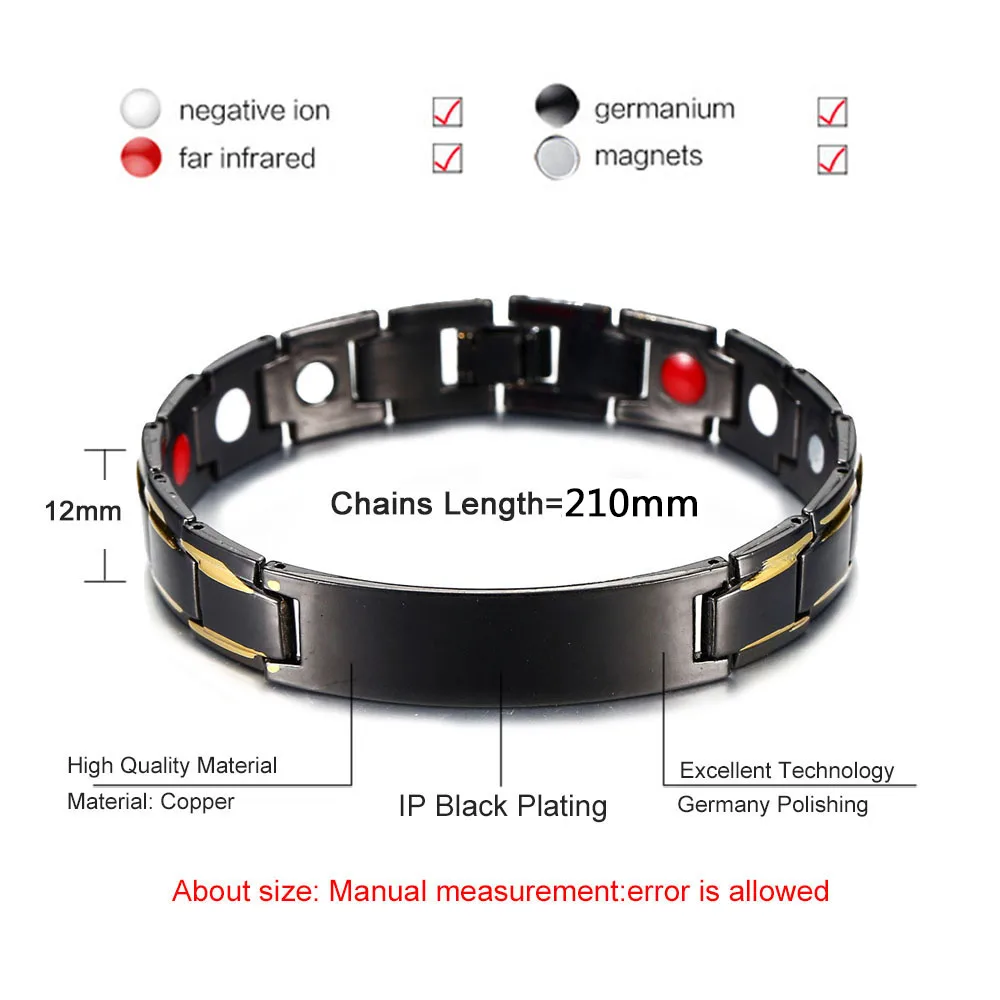 Black Male Bracelets Balance Copper Chain Link Germanium Magnetic Bracelets For Men Health Care Medical Energy Jewelry