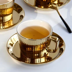 250ML Gold Plated Vintage Exquisite Mark Cup Household Tea Cup Women's Office Coffee Ceramic Couple Drinking Cup Base