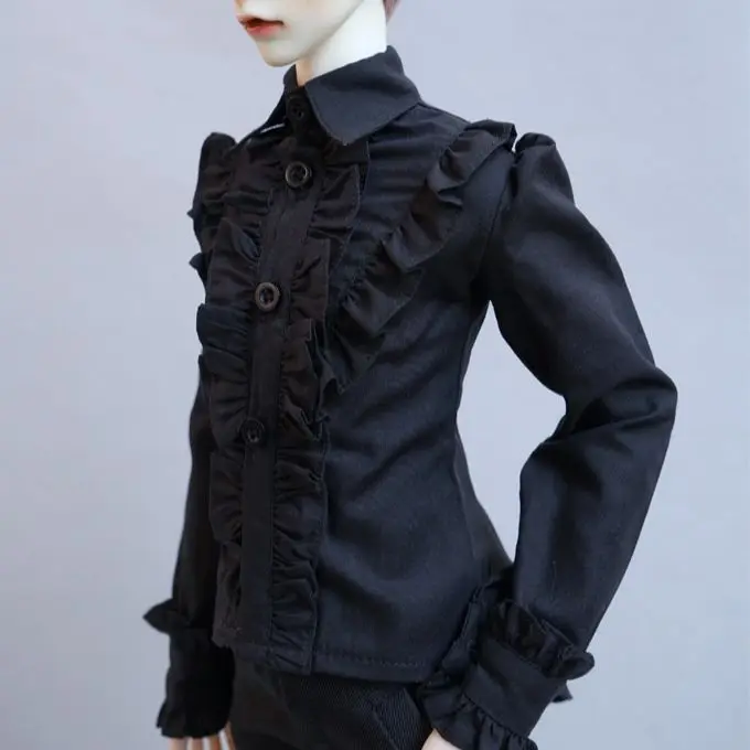 BJD doll clothes suitable for 1-3 1-4 uncle size men's black lace long-sleeved shirt tops doll accessories