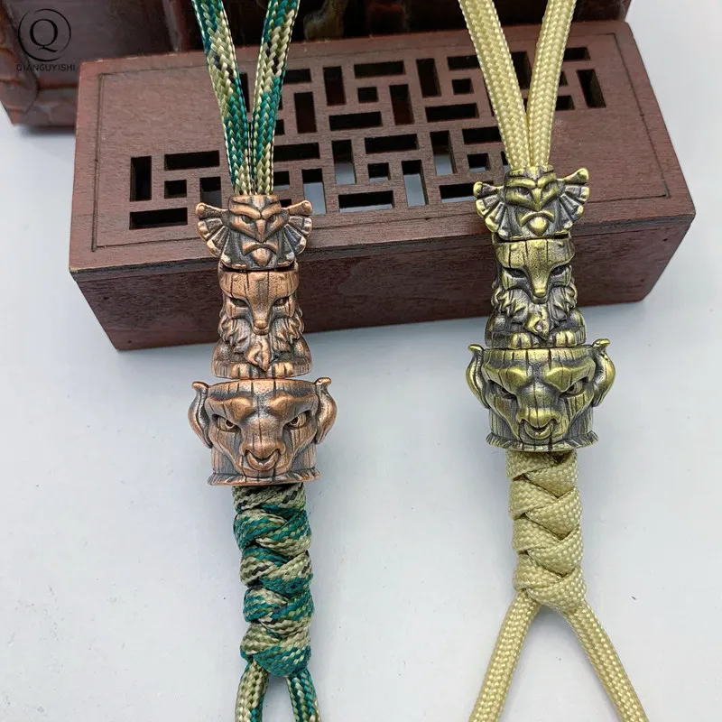 Brass Egyptian Patron Saint Foxes Knife Pendants EDC Outdoor Products DIY Paracord Beads Copper Umbrella Rope Hangings Keyrings