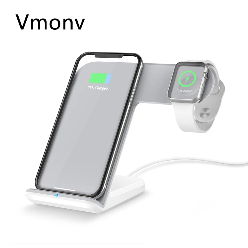 2 in 1 Wireless charging mobile phone stand 2019 high quality desktop holder fast charging for iPhone 8 X XR XS max watch