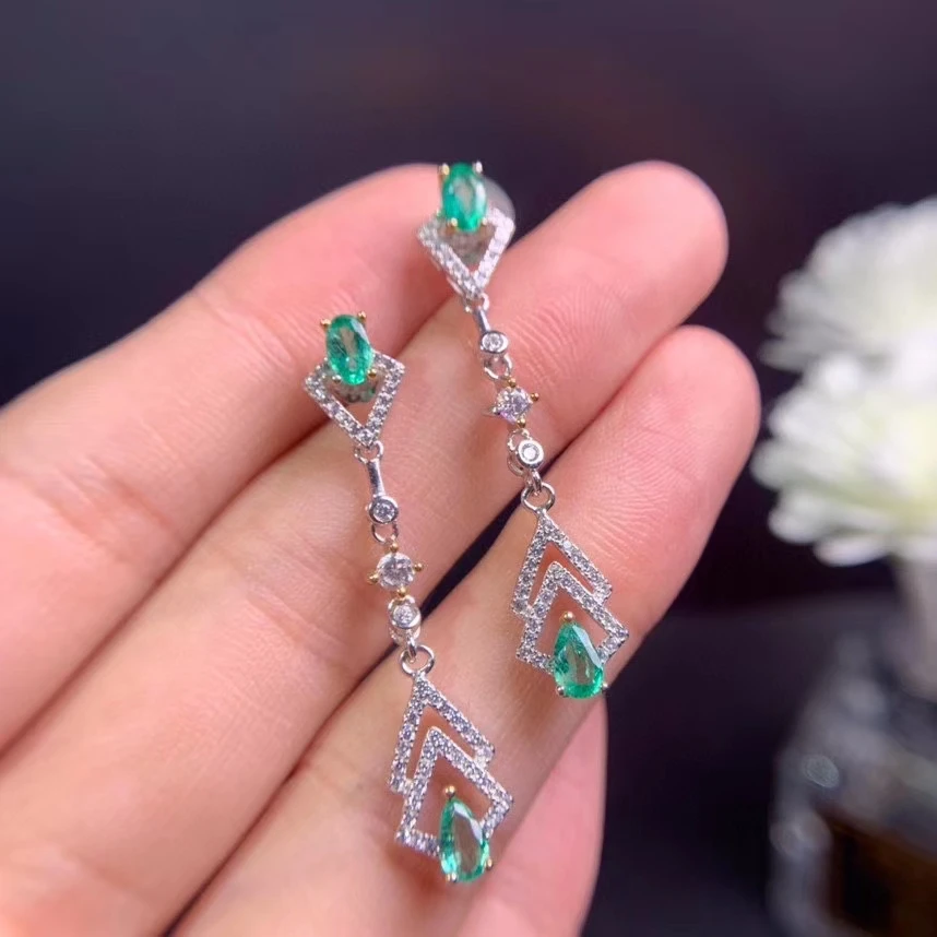 KJJEAXCMY fine jewelry 925 sterling silver inlaid natural emerald earrings classic girl new eardrop support test