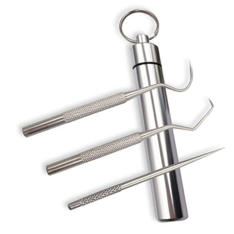 Portable Stainless Steel Metal Toothpick Suit Reusable Waterproof Fork Case For Travel Camping EDC tool