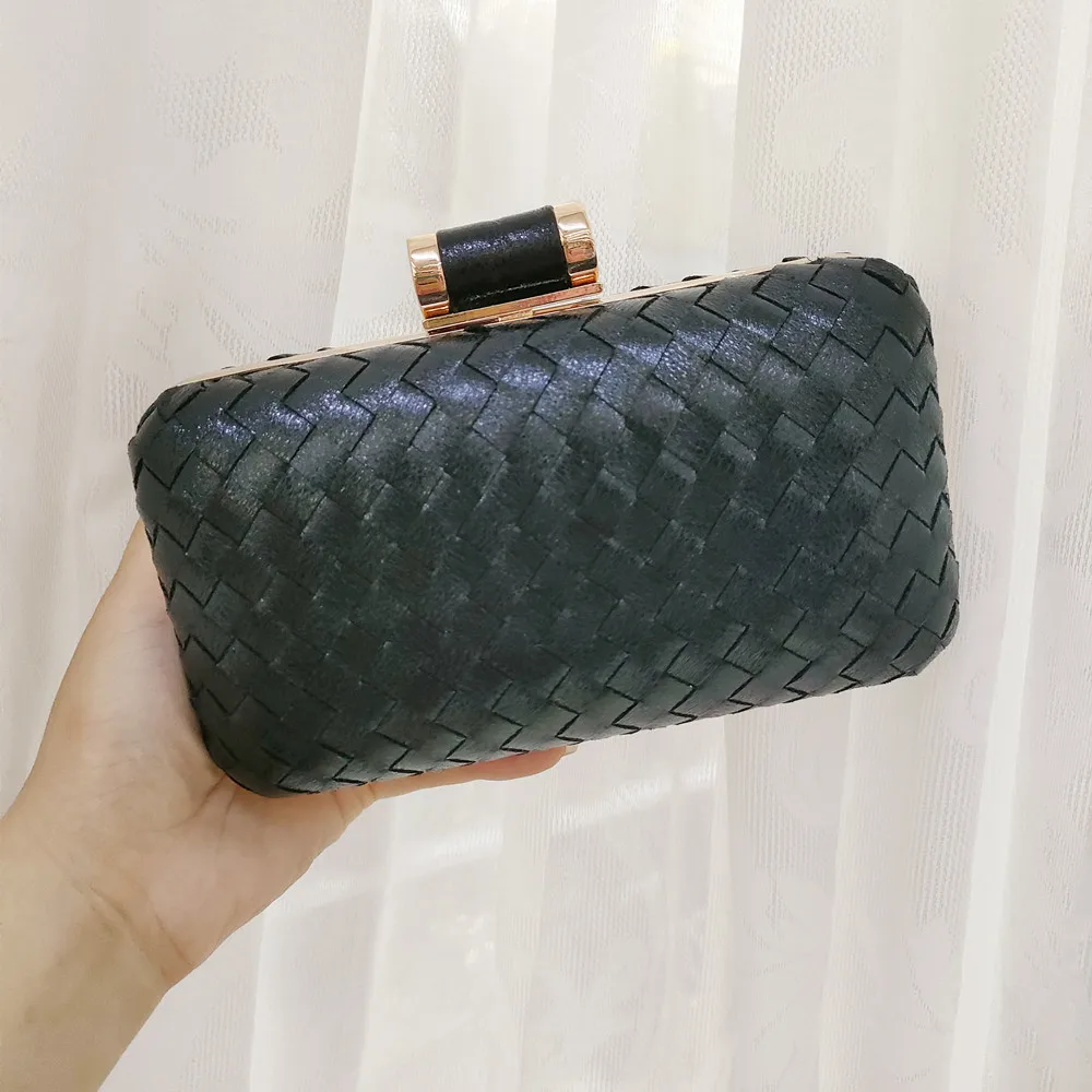 DG PEAFOWL PU Webb Weave Clutch Evening Bag Knitting Satin Chain Handbags for Lady Shoulder Crossbody Bag Bridal Weddinbg Purse