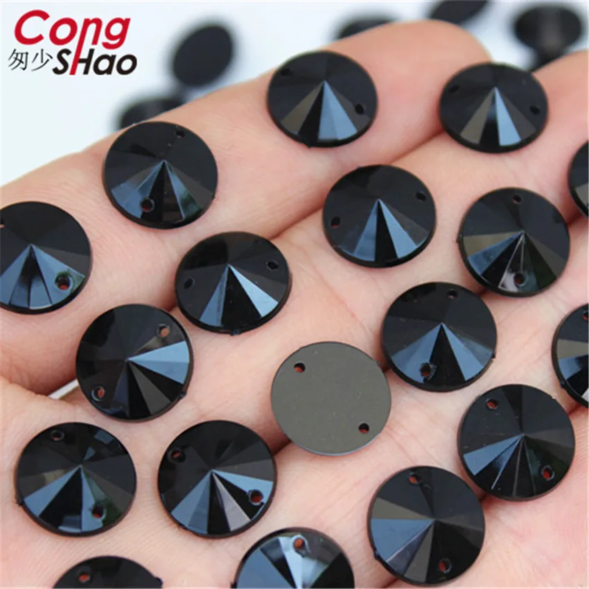 Cong Shao 100Pcs 12mm Round shape Crystals AB Rhinestone trim Flatback sewing 2 Hole Stones Acrylic For DIY Wedding Dress 8Y277