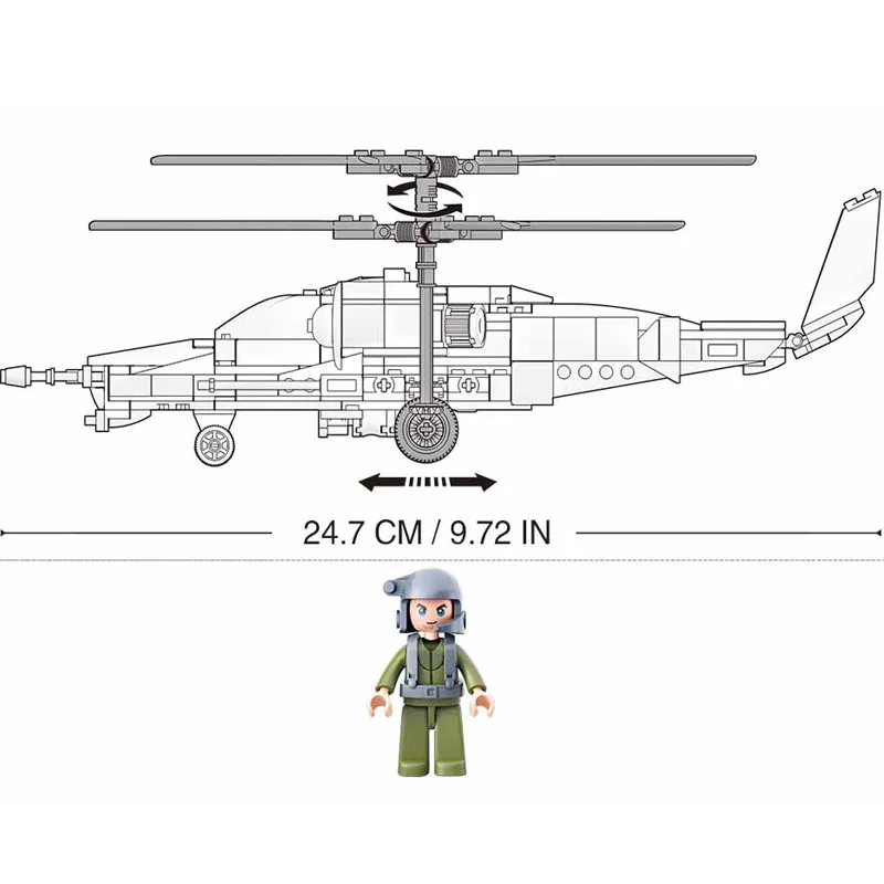 330Pcs Military KA-50 Armed Helicopter Model Bricks Construction Gunship Building Blocks Sets Educational Toys Christmas Gifts