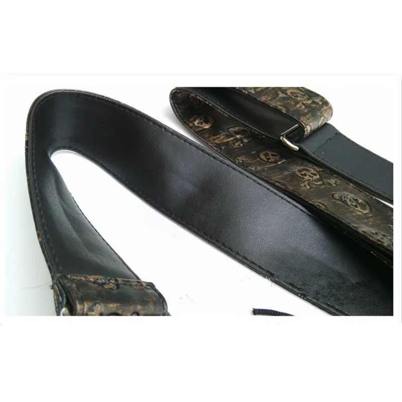 1Pcs Leder Gold Schädel Akustische Gitarre Bass Elektrische Gitarre Strap Gitarre Zubehör Teile Musical Instrument – Detail 5
