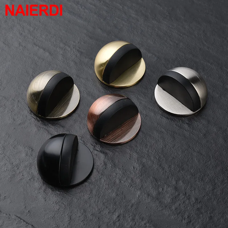 NAIERDI Rubber Door Stopper Zinc Alloy Hidden Door Holder Non Punching Sticker Floor Mounted Nail-free Door Stop Door Hardware