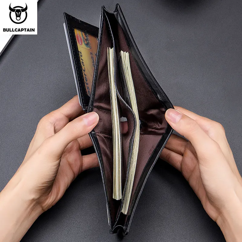 BULLCAPTAIN Genuine Leather Wallet Male Brand Designer Business Wallet Multi-function Storage Purse Rfid Card Package Wallet Men