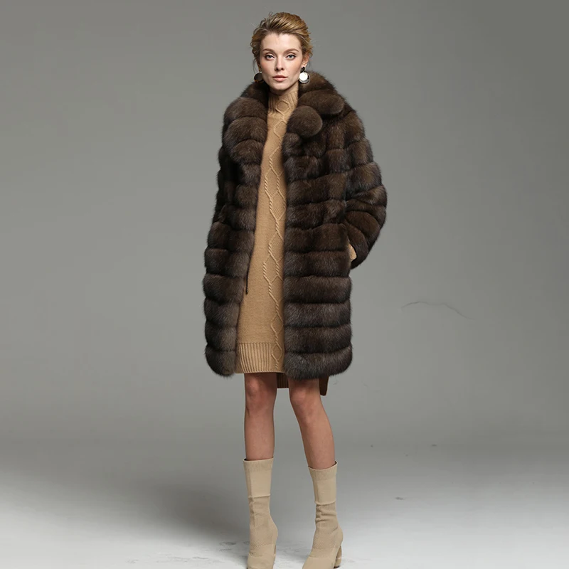 Ftangaiur, nuevo abrigo de invierno para mujer, abrigo de visón Gypsophila de marta rusa, abrigos de piel de visón auténtica medianos de lujo hechos a medida para mujer