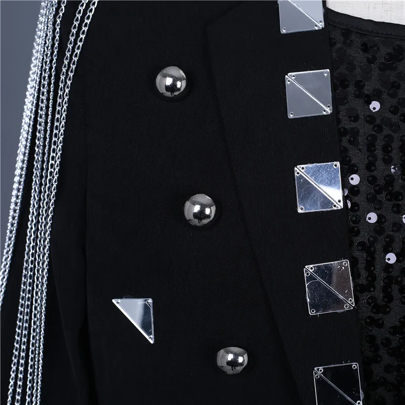 Black white mirror jacket Male singer dj nightclub guest wedding performance costume bar stage show men suit