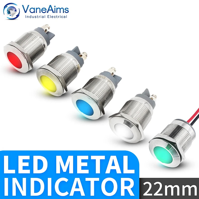 

22MM LED Signal Lamp Indicator 12v 220V Waterproof Warning Indicator Power Lighting Metal Pilot Light Multicolor Red Green Blue