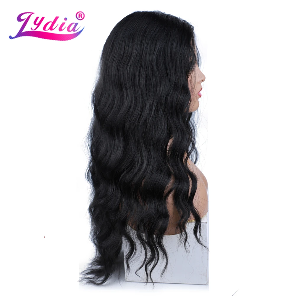 Lydia Long Wave U Teil schwarze Farbe Haar Perücke hitze beständige synthetische 22 Zoll für Frauen Damen lockige 60cm tägliche Perücken – Detail 6