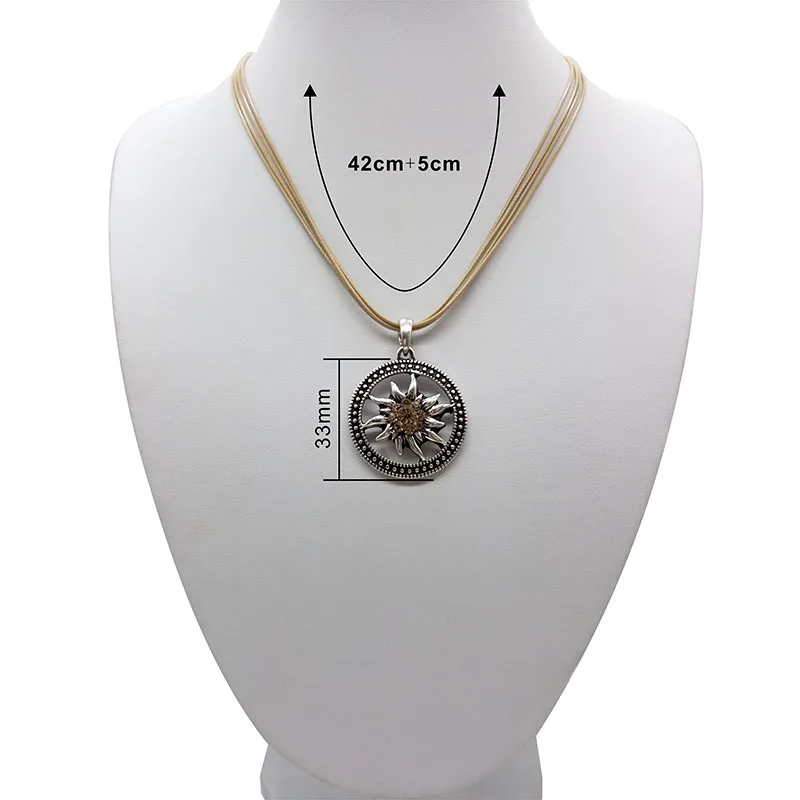 قلادة نسائية عتيقة ذات شكل دائري منحوتة من Edelweiss قلادة بحبل من حجر الراين التقليدي مجوهرات للبيع بالجملة #5