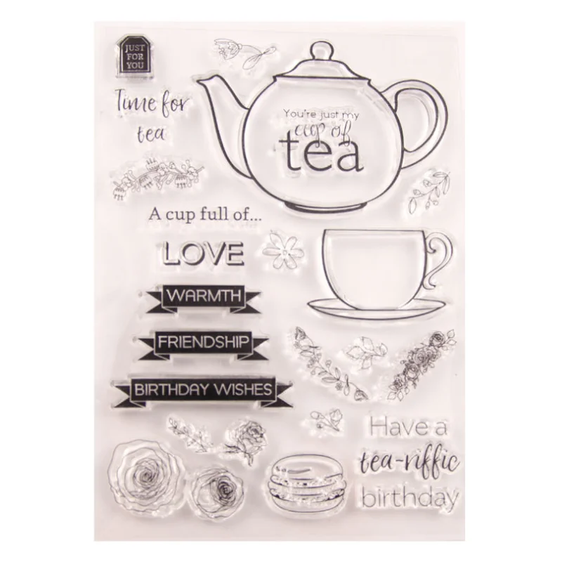 1pc Tea Set Transparent Clear Silicone Stamp Seal Cutting DIY Scrapbooking Rubber Coloring Embossing Diary Decor Reusable T1541