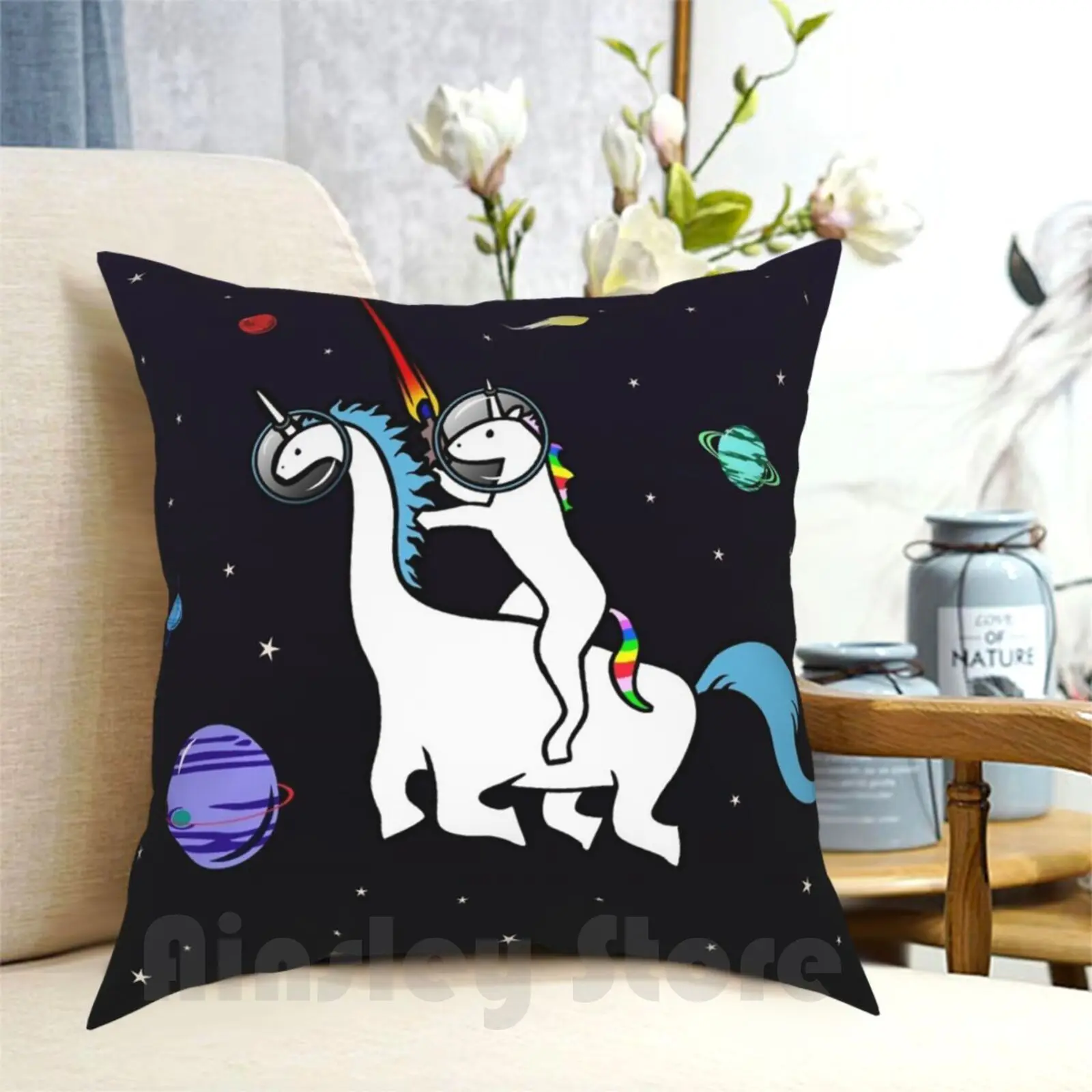 Unicorn Riding Dinocorn In Space Pillow Case Printed Home Soft Throw Pillow Unicorn Unicorns Dinosaurs Dinosaur Dinos