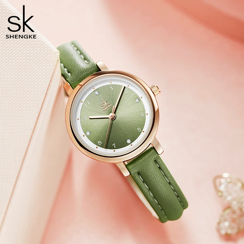 Shengke Women Watches Slim Leather Strap Mini Dial Japanese Quartz Movement Elegant Relogio Feminino Gift Watch Reloj Mujer Girl