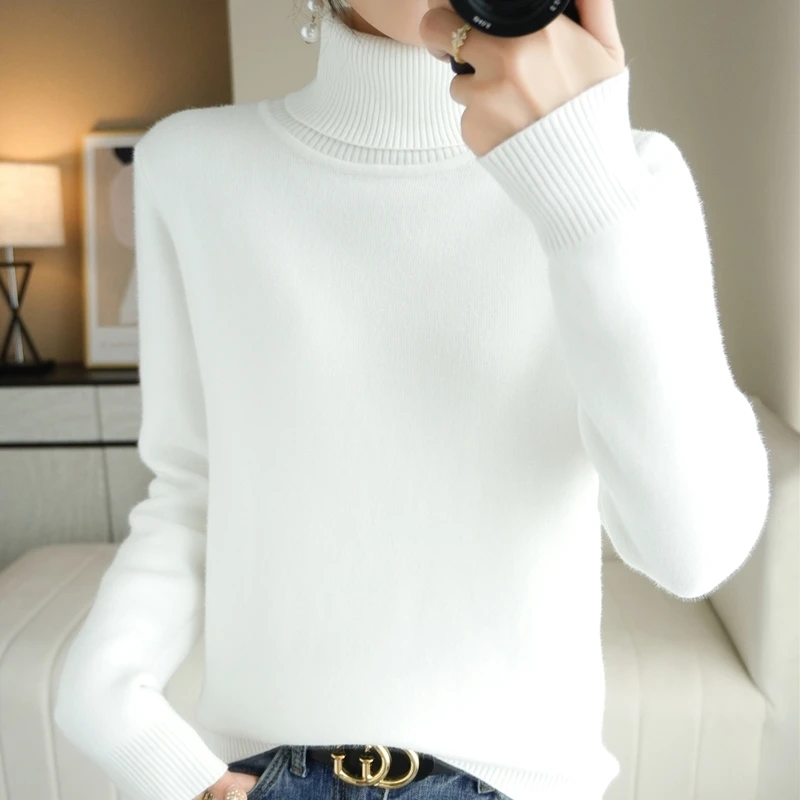 Turtleneck Sweater Women's Autumn And Winter 021 New Style Plus Velvet Thick All-Match Knitted Bottoming Shirt Long-Sleeved Slim