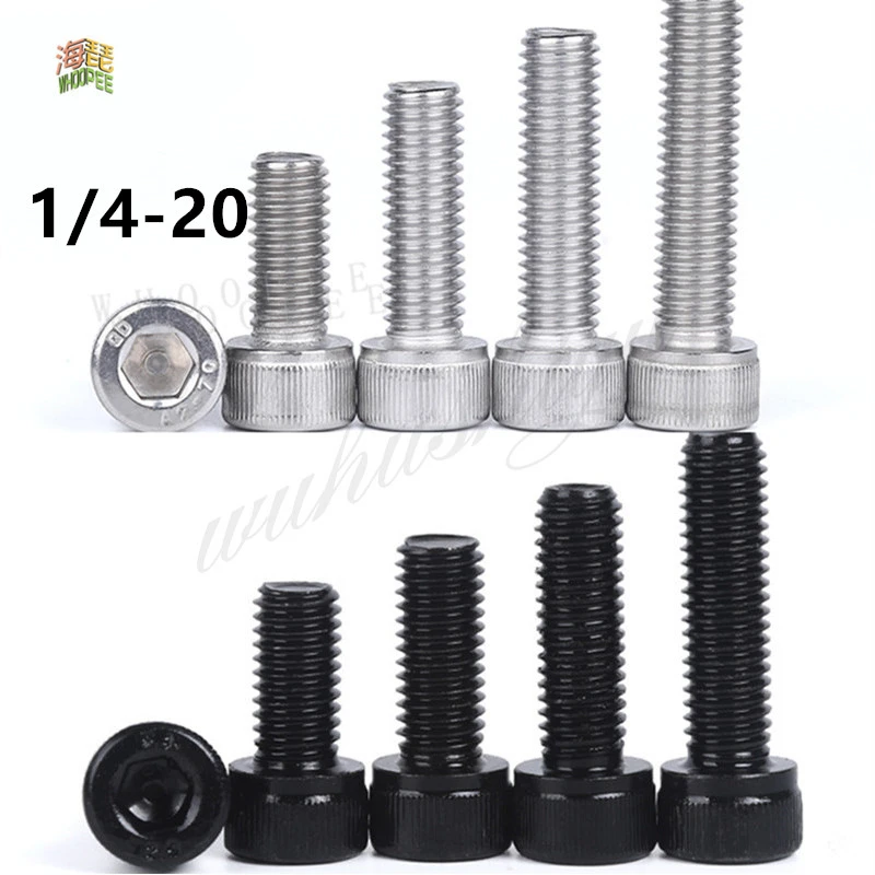 10Pcs Coarse thread UNC 1/4-20*L  Hex Hexagon Socket Cap Allen Head Screw /BoltHex Hexagon  Socket Button Head Round Screw