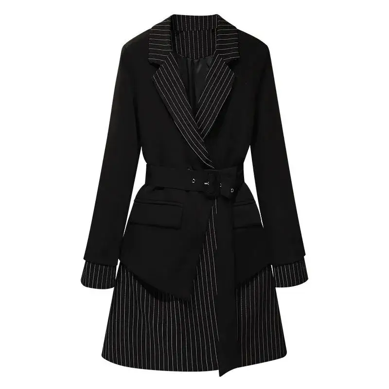 

Black Fashion Windbreaker Jacket Women 2022 Spring Autumn Vintage Long Blazer Outerwear Long Sleeveel Elegant Suit Dress Female