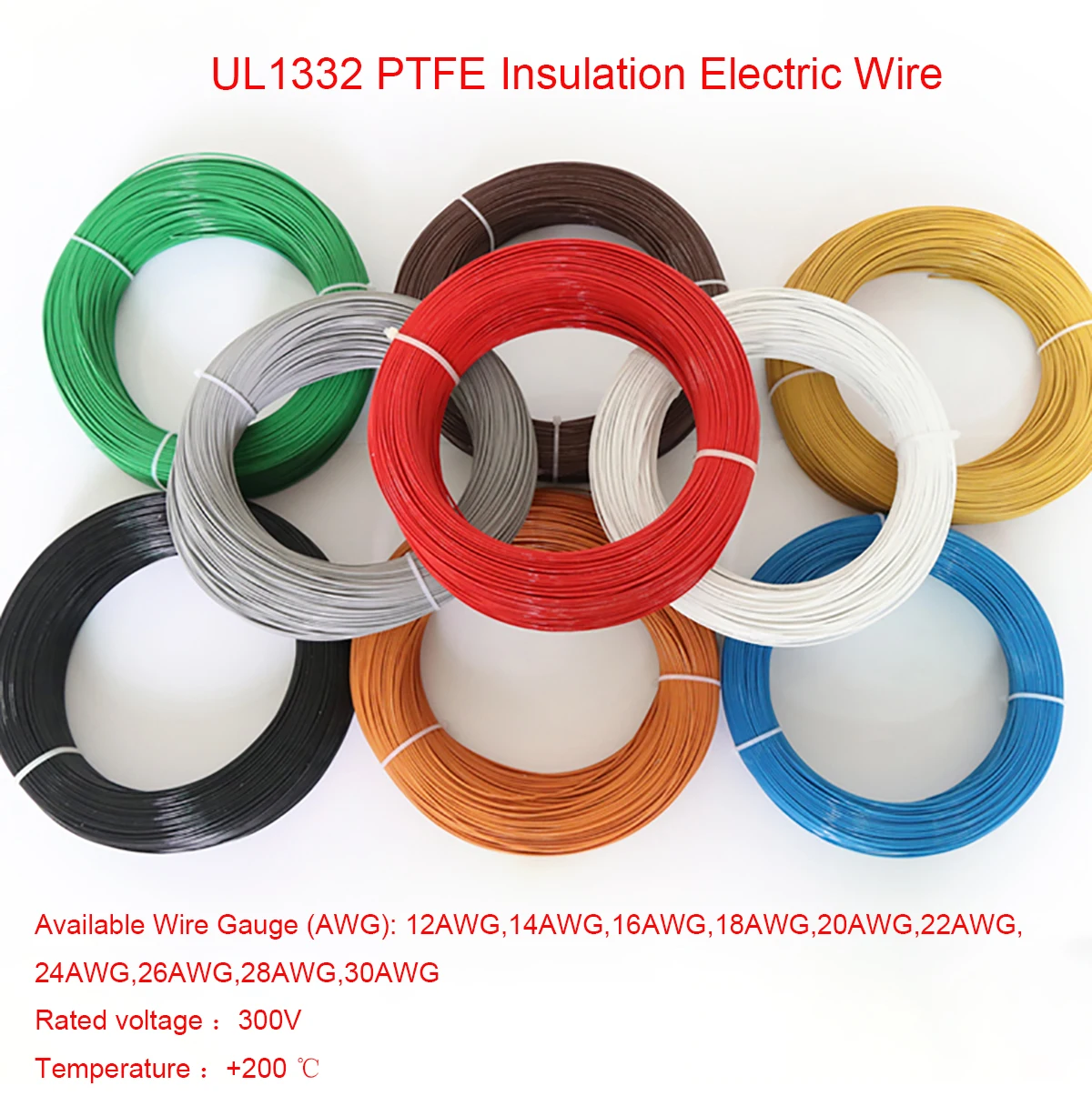 1Meter UL1332 PTFE Insulation Cable Wire 300V 12AWG - 28 AWG Tinned Copper Electric Stranded Wire HIGH TEMP 200Celsius degree