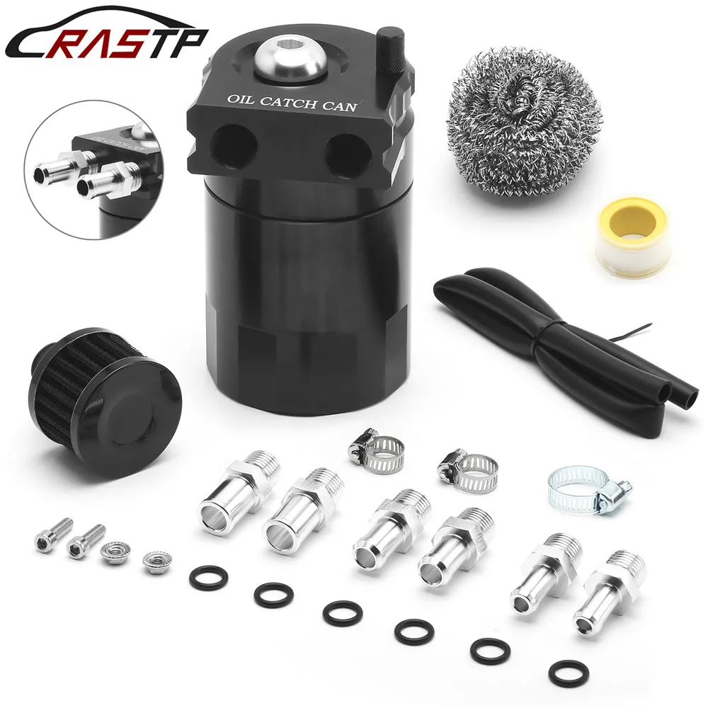 

Aluminum Universal Oil Catch Can Tank for Car With Breather Tank Reservoir Filter Baffled Black Color RS-OCC009-NEW