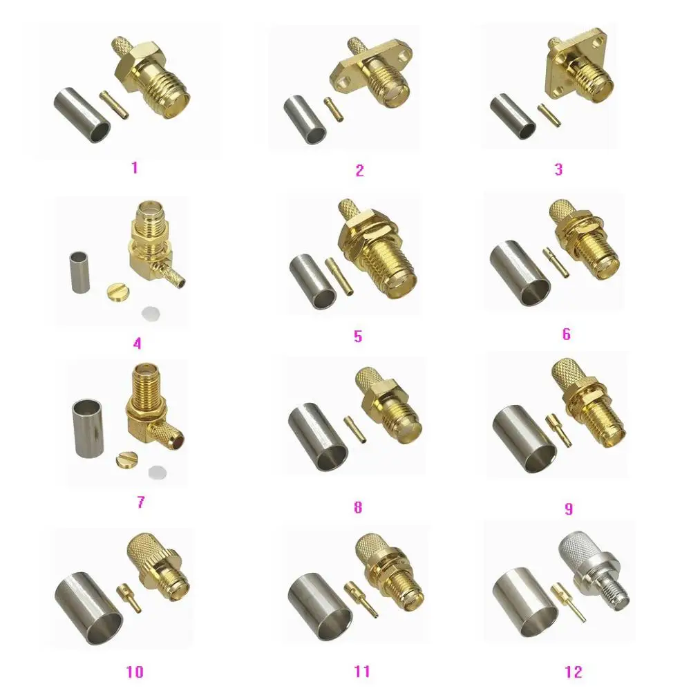 1Pcs SMA Female jack Crimp RG316 RG174 LMR100 / RG58 RG142 LMR195 / RG8X LMR240 / RG5 RG6 / RG8 LMR400 RF Adapter connector