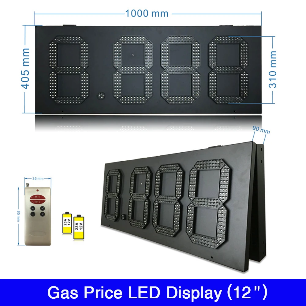 Custom made 12 inch 8.888 Gas Station LED Price Display LED Gas Price Sign Red Green Yellow White Color  waterproof IP65