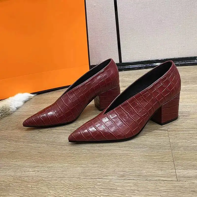 XGRAVITY-Chaussures crocodile à talons épais pour femmes, chaussures pointues pour dames, coupe en V, mode printemps et automne, 2022 nouveau, C325