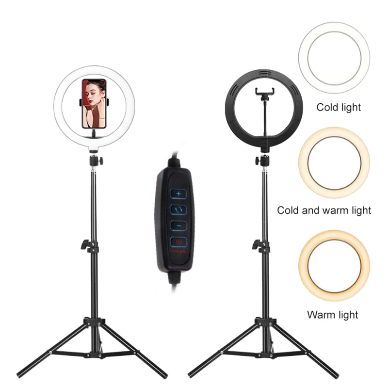 

2024 new 10inch Dimmable LED Selfie Ring Fill Light Phone Camera 26cmLed Ring Lamp With Tripod For Makeup Video Live for Tik Tok