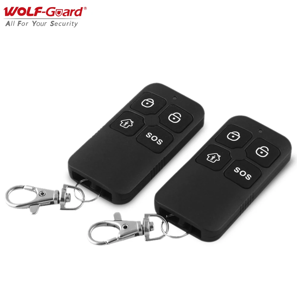 2Pcs Wolf-Guard 433MHz telecomando senza fili telecomandi portatile impermeabile RF a 4 tasti nero per sistema di allarme domestico