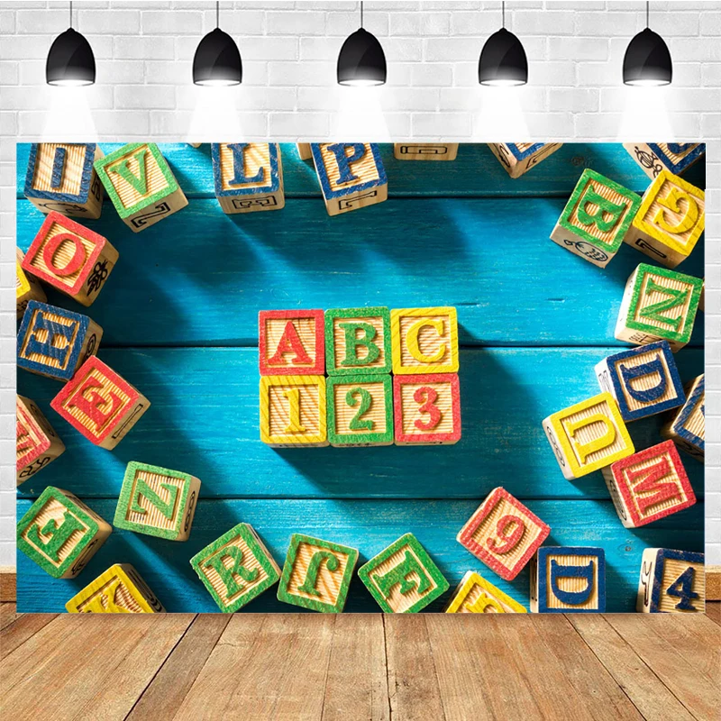 

Mocsicka Back To School Season Photography Background Digital Building Blocks Wooden Board Decoration First Day Photo Banner
