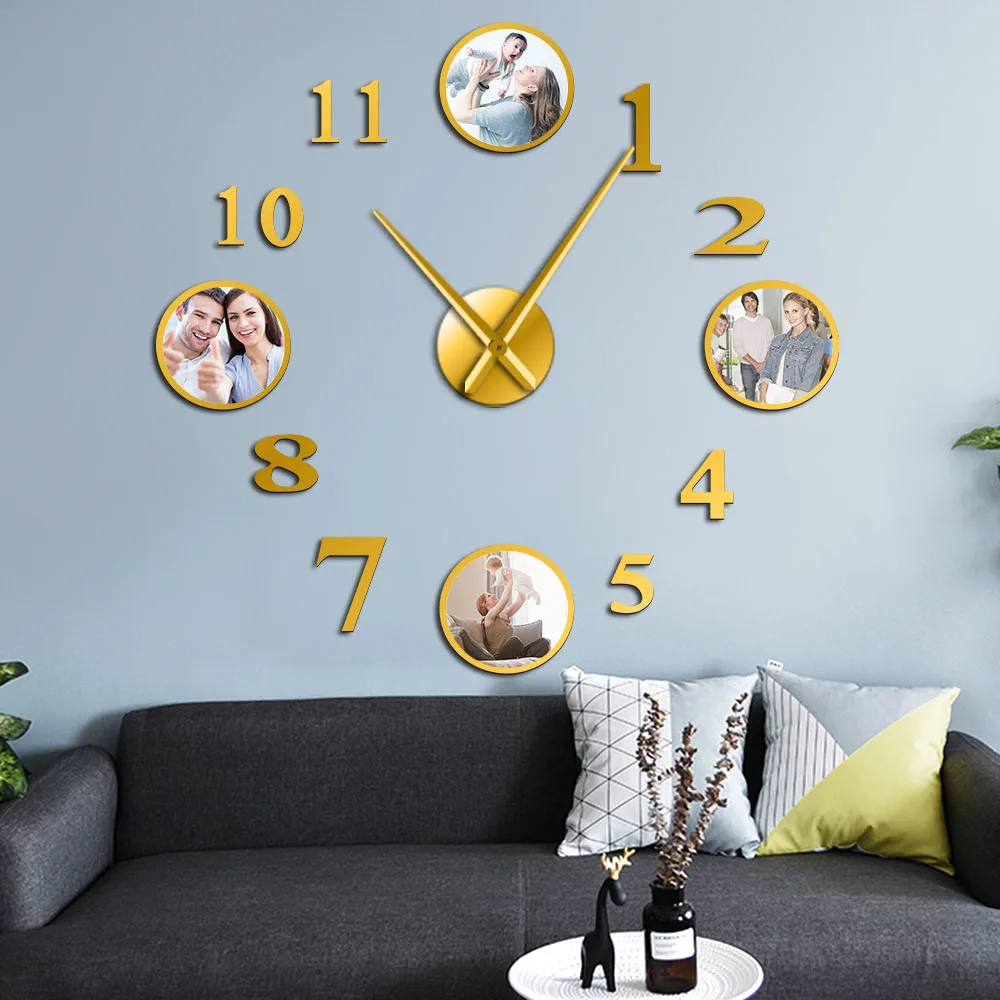 Foto di DIY Senza Telaio Grande Orologio Da Parete Muto Personalizzato Foto Decorative di Famiglia Soggiorno Orologio Cornice Personalizzata Immagini