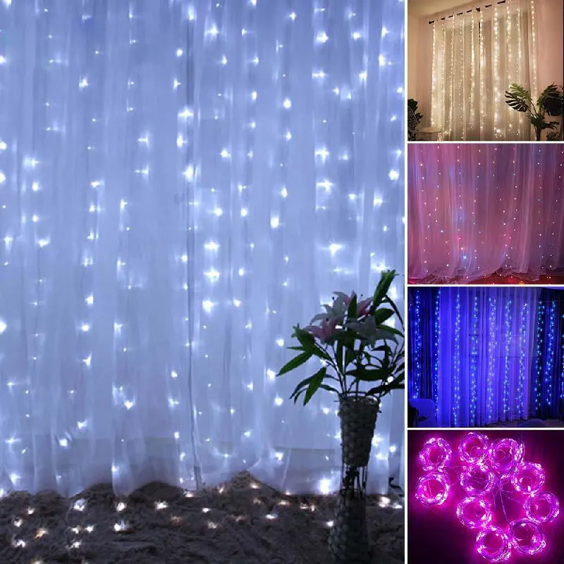 Guirlande lumineuse rideau LED USB, 3M x 3M, féerique, Flash, télécommande pour nouvel an, noël, intérieur, mariage, décoration de maison