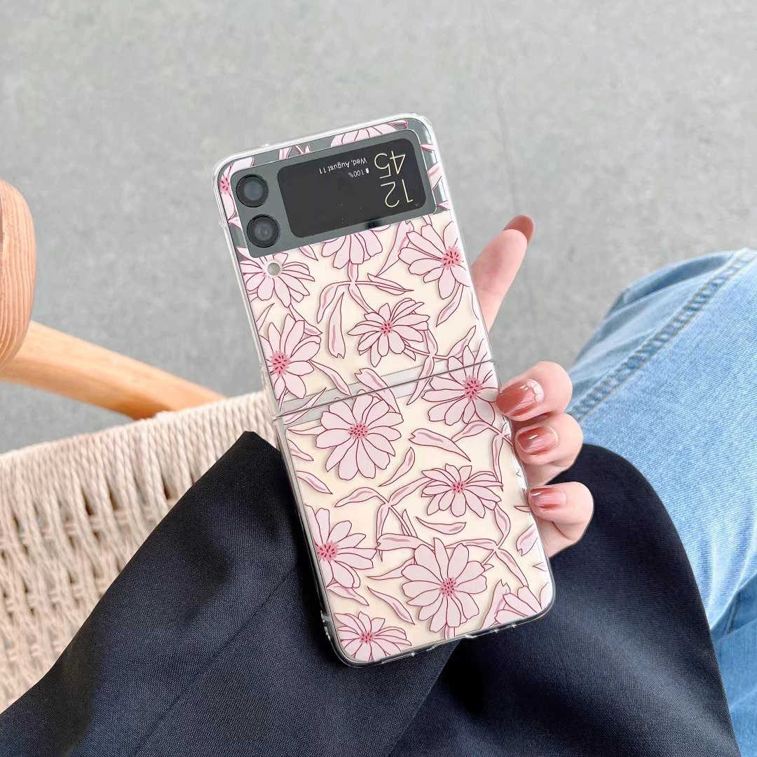 Fashionable Line Flower Good Luck Fresh Flowers pattern PC Case For  For Samsung Galaxy Z Flip3 5G