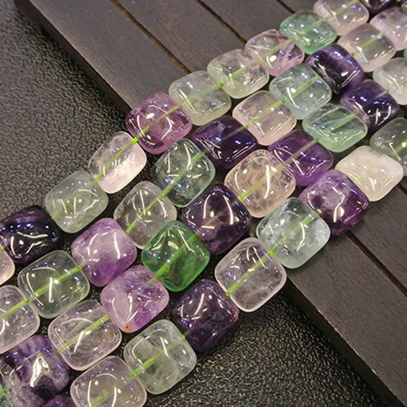 

14mm Natural Fluorite Stone Beads 15'' Square Mixed-color Loose DIY Beads For Jewelry Making Beads Necklace For Women