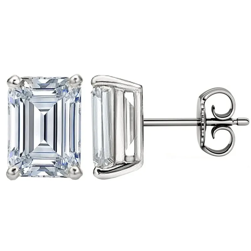 IOGOU 925 Silver Emerald Bright Sparkling Cut D Color Moissanite Diamond Earrings for Women Moissanite Stud Earring Jewelry Gift