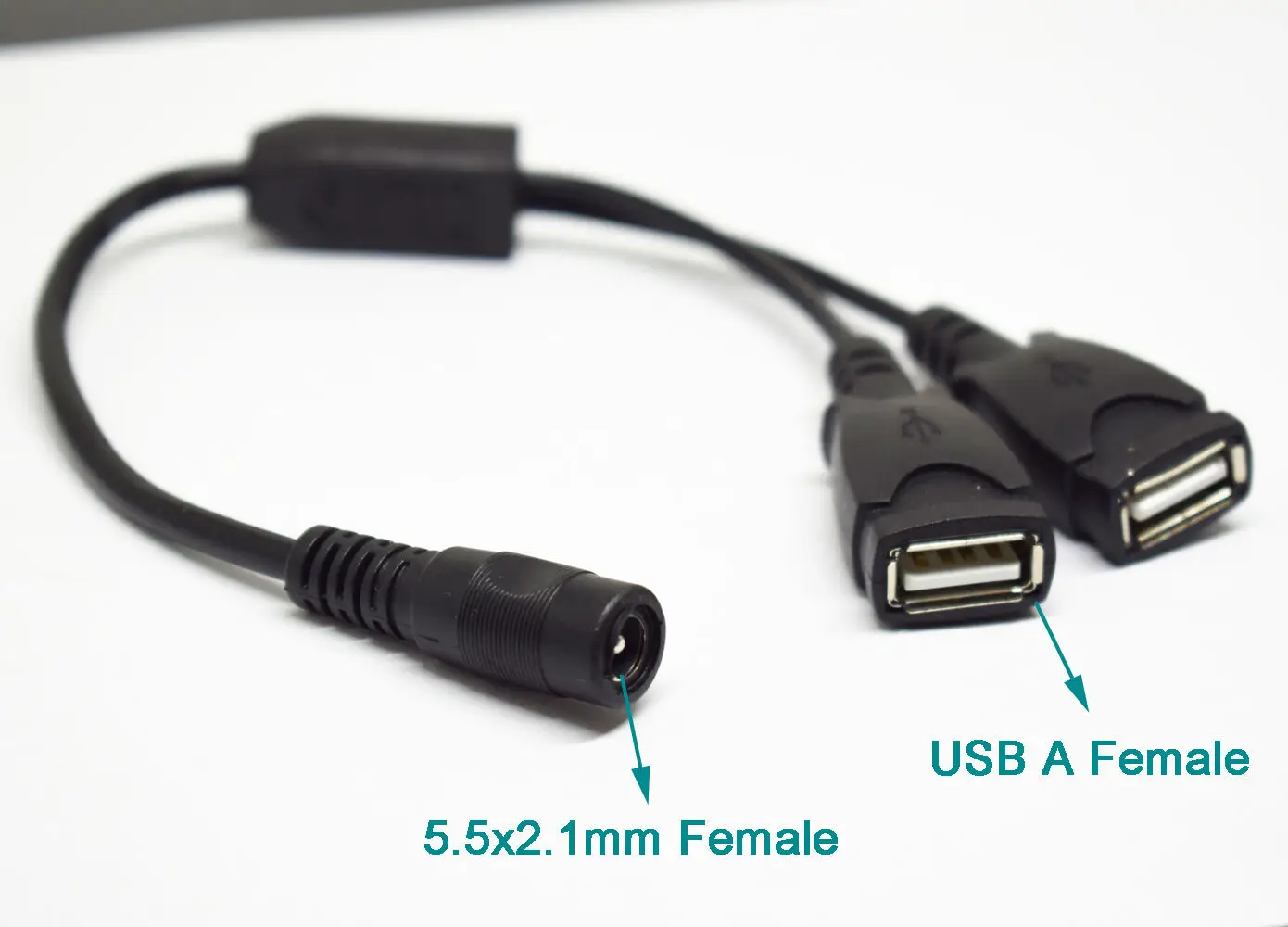 1pc 26cm DC Power 5.5x2.1mm Female to Dual USB 2.0 Female Splitter Adapter Cable